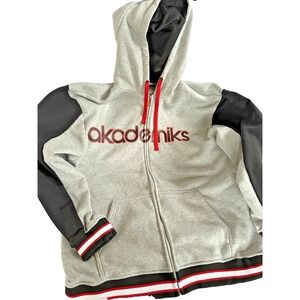 Akademiks Gray with Black, Red, White Trim Full-Zip  Streetwear Hoodie Men's 4XL